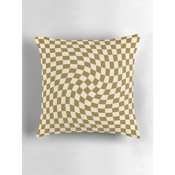Op Art Olive Green Cream Warped Checkerboard Wave Throw Pillow Cover ...