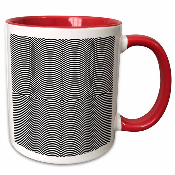 3drose, Op Art Wavy Line Pattern in Black and White, 11oz Two-tone Red Mug