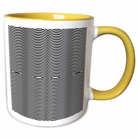 3drose, Op Art Wavy Line Pattern in Black and White, 11oz Two-tone Yellow Mug