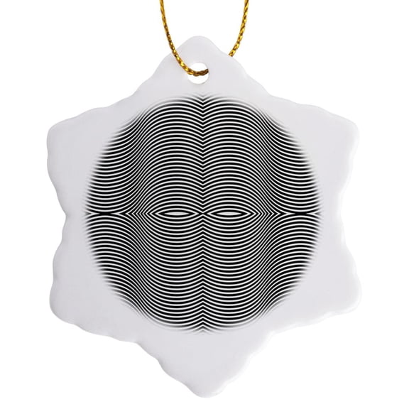 3drose, Op Art Wavy Line Pattern in Black and White, 3 inch Snowflake Porcelain Ornament