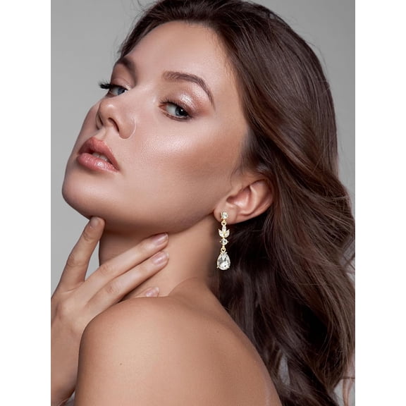 Op Earrings For Women,Bridesmaids,Brides -Tear Op Crystal Rhinestones Cubic Zirconia Earrings Dangling[Z1916]
