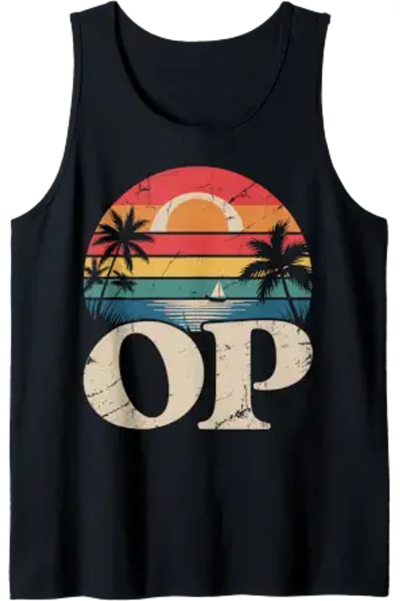 Op Ocean Vintage Pacific Beach Sun Palm Trees Retro Tank Top Size S-3XL