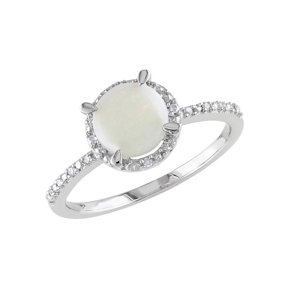 Gem & Harmony Opal 1.0 Carat (Ctw) Ring with Diamonds in Sterling Silver for Women