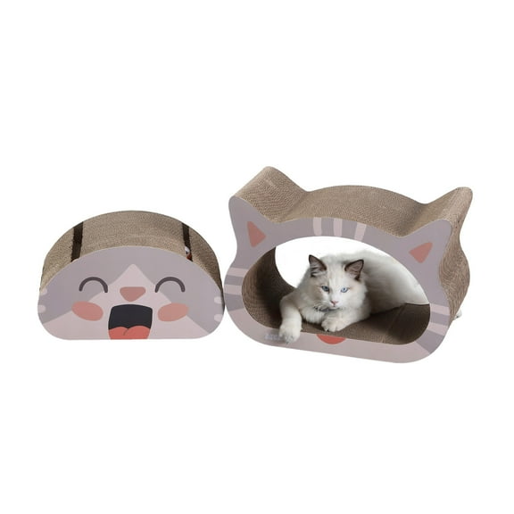 THE LICKER STORE Opal 19" Modern Cardboard Happy Cat Head 2-in-1 Cat Cave Scratcher with Built-In Bell Toys and Catnip, Muted Pink/Cream, CSR1000A