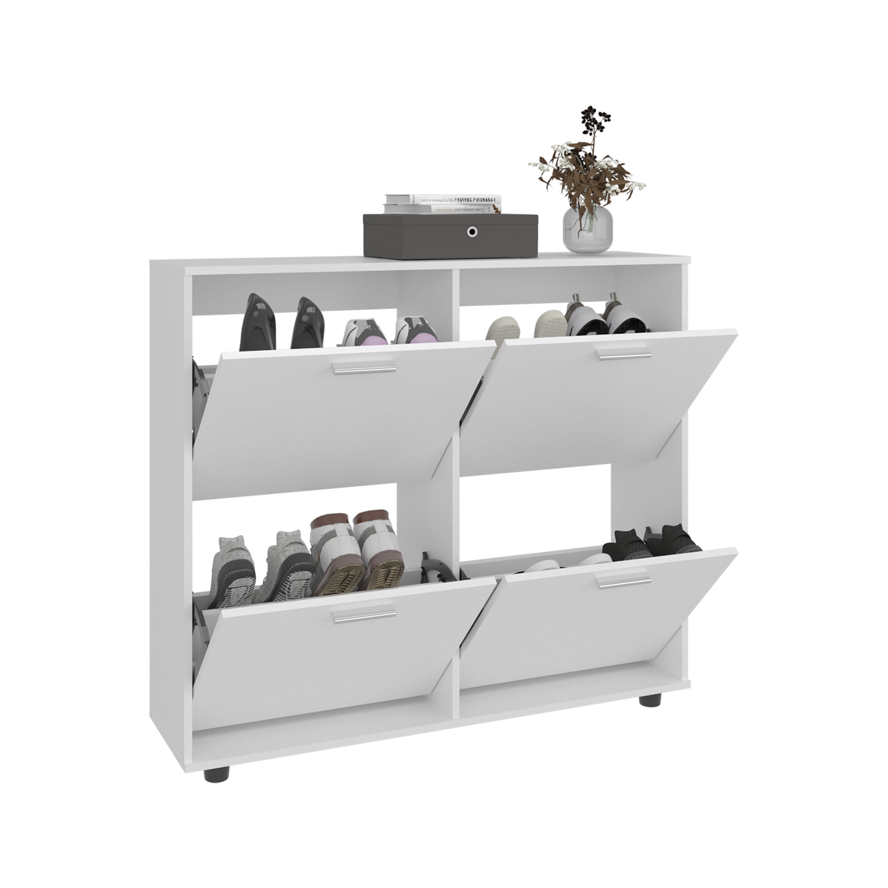 Opal Rack Opal 4-Door Shoe Rack Cabinet With Multiple Shelves, Modern Footwear ...