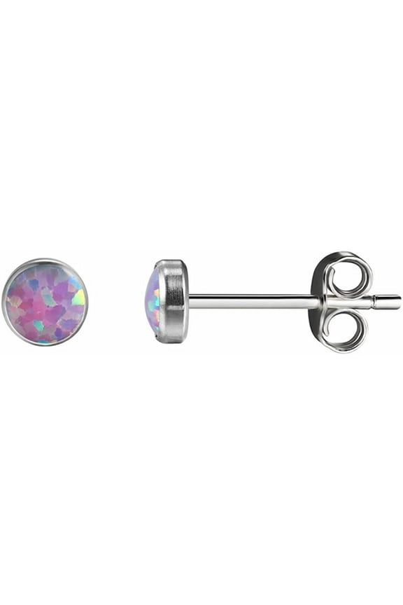Opal 5 mm, Titanium Hypoallergenic Bezel Stud Earrings, For Sensitive Ears, Elegant and safe, Pale Violet Color - , Hipoalergnico para odos sensibles