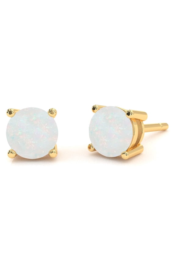 Opal 5mm Round Stud Earrings in 14k Yellow Gold
