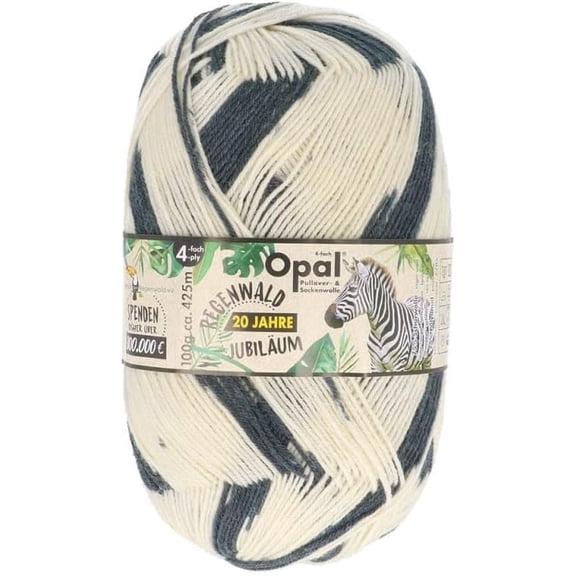 Opal 6-Ply Sock Yarn | 75% Virgin Wool (Superwash), 25% Polyamide | 150g (Approx. 460 yards) Skein, (1450 - Rainforest Zebra)