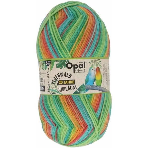 Opal 6-Ply Sock Yarn | 75% Virgin Wool (Superwash), 25% Polyamide | 150g (Approx. 460 yards) Skein, (9787 - Rainforest Lovebirds)