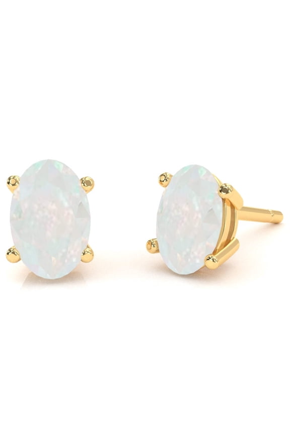 Opal 8x6mm Oval Stud Earrings in 14k Yellow Gold