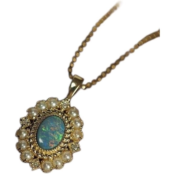 Opal 925 Sterling Silver Opal Pearl Necklace,Blue Opal Dainty Necklace For Women