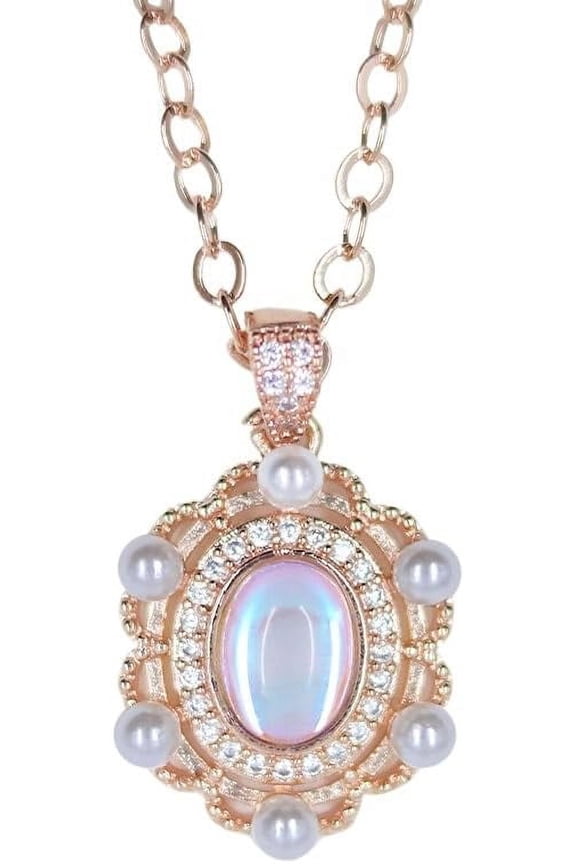 Opal 925 Sterling Silver Pearl Flower Necklace,Fire Opal Cubic Zicronia Birthstone Dainty Necklace For Women
