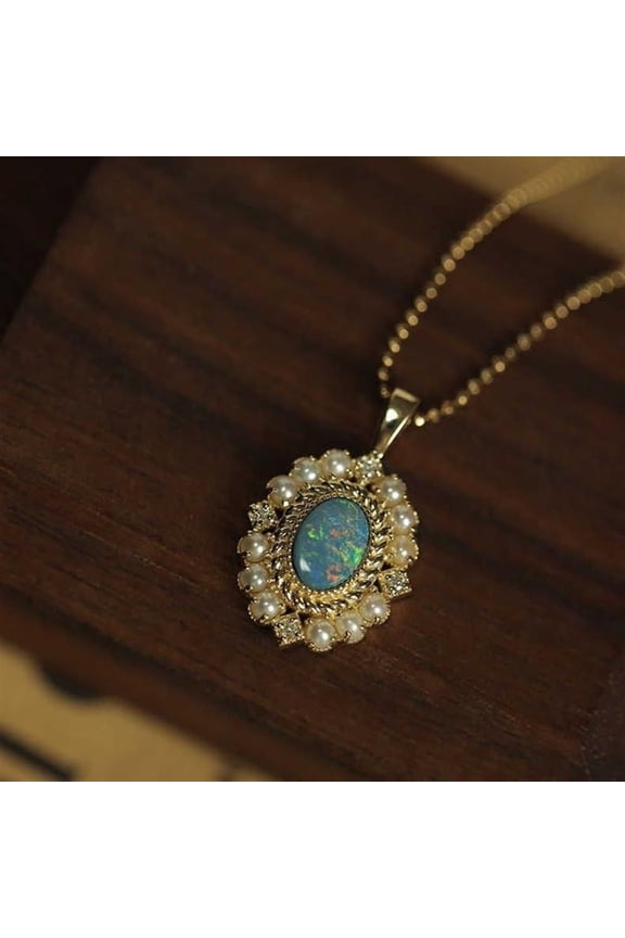 Opal 925 Sterling Silver Pearl Necklace,Opal Cubic Zicronia Birthstone Opal Dainty Necklace For Women