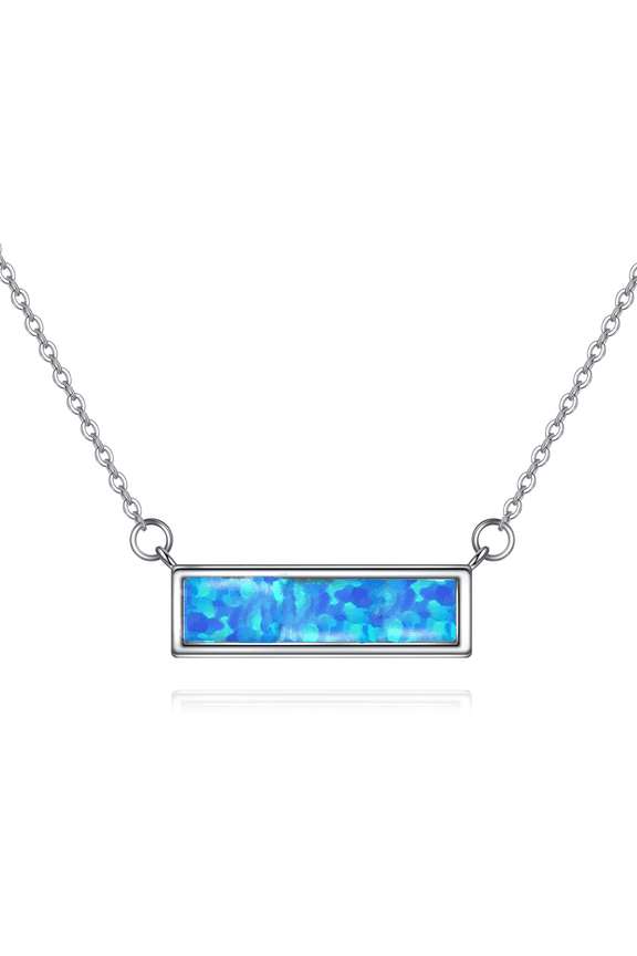 Opal Bar Choker Necklace for Women Sterling Silver Blue Opal Bar Jewelry (opal)