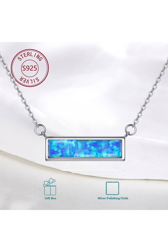 Opal Bar Choker Necklace for Women Sterling Silver Blue Opal Bar Jewelry (opal)