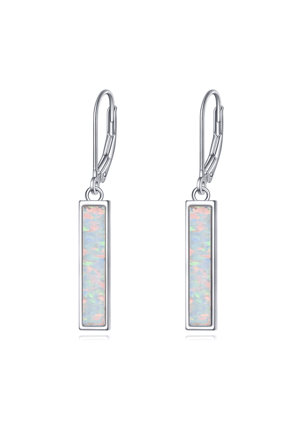 Opal Bar Earrings for Women Sterling Silver White Opal Leverback Earrings Jewelry Gift (white)