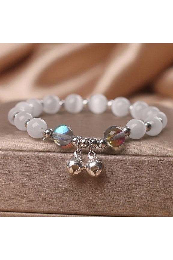 Womens Opal Bracelet Polished Trendy Fashion Jewelry Accessory Delicate Wristwear with Bell White Opal Bracelet Gift