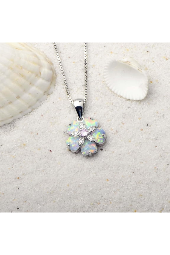 Opal Blossom Lucky Flower Leaf Necklace,Opal Flower Birthstone Necklace Women