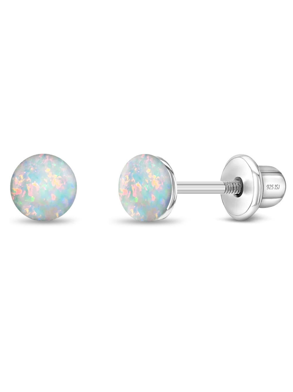 Opal Button 4mm Baby / Toddler / Kids Earrings Screw Back - Sterling Silver