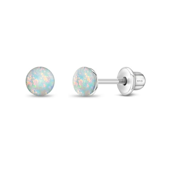 Opal Button 4mm Baby / Toddler / Kids Earrings Screw Back - Sterling Silver