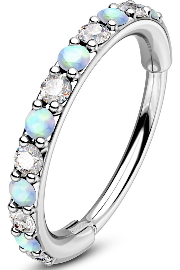 Opal and CZ 20G Nose Rings Hoops, 316L Surgical Steel Hinged Segment Nose , Septum Lip Eyebrow Rings Cartilage Conch Rook Helix Tragus Daith Earrings For Women and Men-6/7/8MM