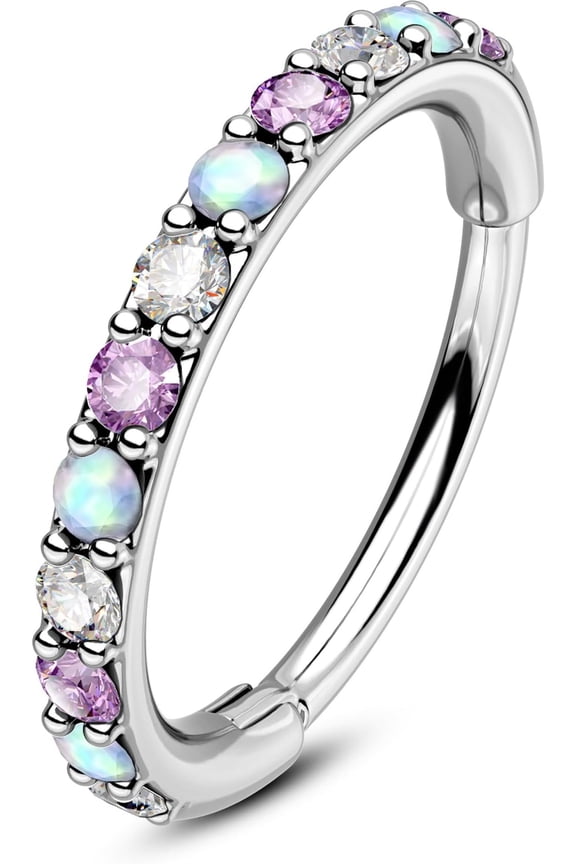 Opal and CZ 20G Nose Rings Hoops, 316L Surgical Steel Hinged Segment Nose , Septum Lip Eyebrow Rings Cartilage Conch Rook Helix Tragus Daith Earrings For Women and Men-6/7/8MM