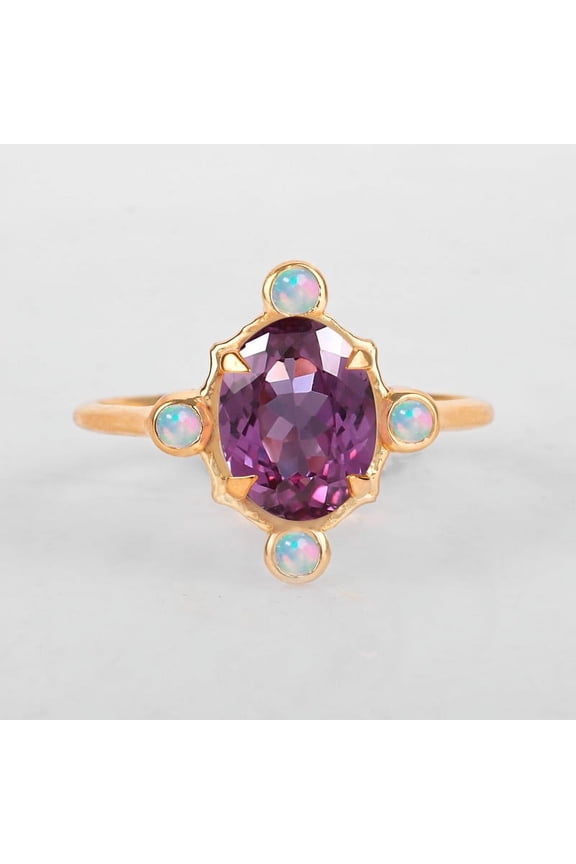 Opal Cabishion & Alexandrite 925 Starling Silver Stackable Art Deco Beads Band and Promise Ring, Unique Minimalist Stacking Ring, Birthstone Gift For Raksha Bandhan