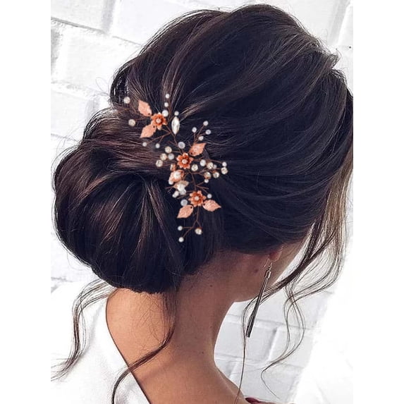 Opal Crystal Bride Wedding Hair Vine Silver Flower Bridal Hair Piece Rhinestone Hair Accessories Headpieces Jewelry for Women and Girls (Rose Gold)