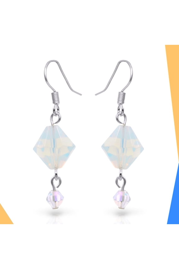 Opal Crystal Clear Dangle Sterling Silver Earrings by BESHEEK