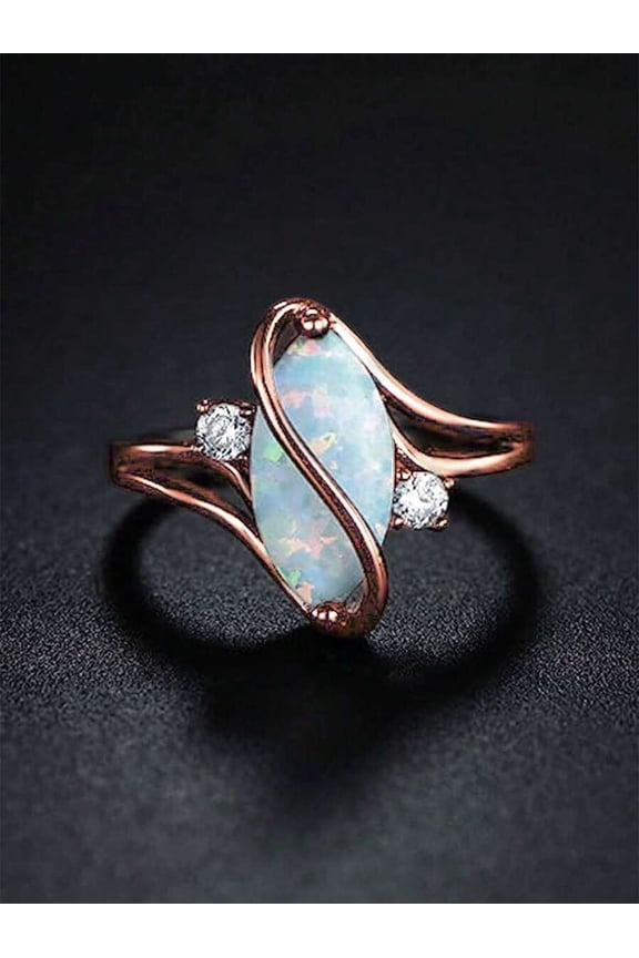 Opal & Cubic Zirconia Swirl Wrap Ring In Rose Gold Tone