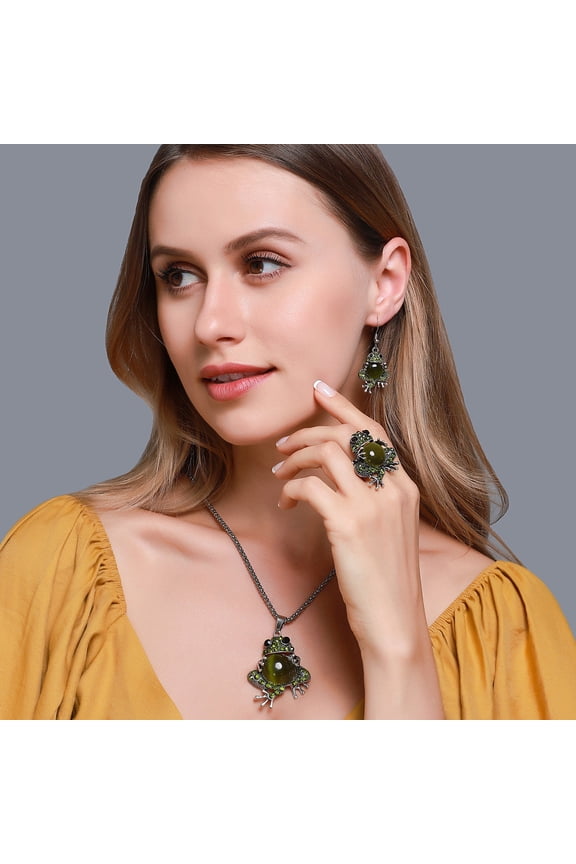 Opal Cute Frog Earrings Elastic Ring