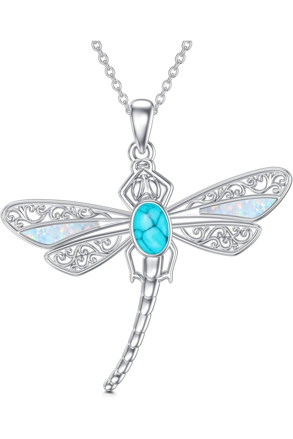 Opal Dragonfly Necklace 925 Sterling Silver Moonstone Turquoise Necklaces Dragonfly Jewelry Christmas Birthday Gifts for Women Mom Her