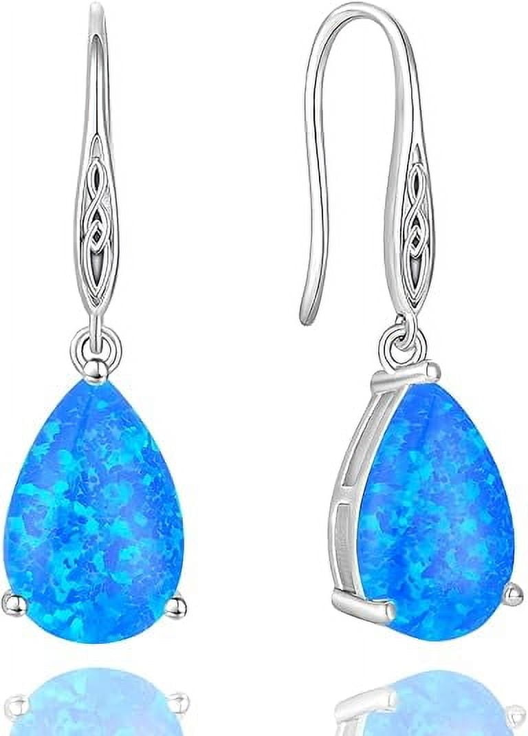 Opal Earrings 925 Sterling Silver Celtic Knot Hook Teardrop Earring 8X12mm Solitaire Gemstone October Birthstone Jewelry Gift for Women