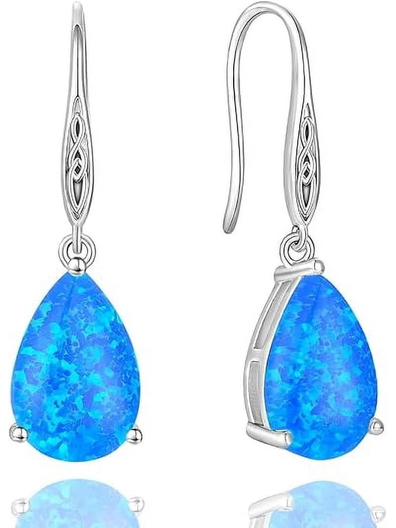 Opal Earrings 925 Sterling Silver Celtic Knot Hook Teardrop Earring 8X12mm Solitaire Gemstone October Birthstone Jewelry Gift for Women
