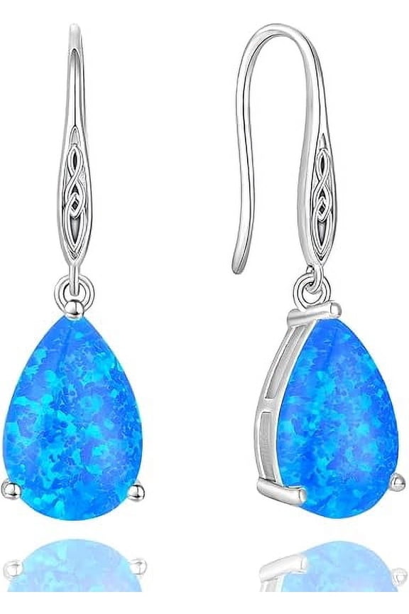 Opal Earrings 925 Sterling Silver Celtic Knot Hook Teardrop Earring 8X12mm Solitaire Gemstone October Birthstone Jewelry Gift for Women
