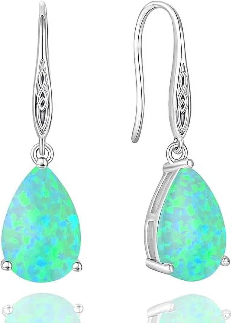 Opal Earrings 925 Sterling Silver Celtic Knot Hook Teardrop Earring 8X12mm Solitaire Gemstone October Birthstone Jewelry Gift for Women