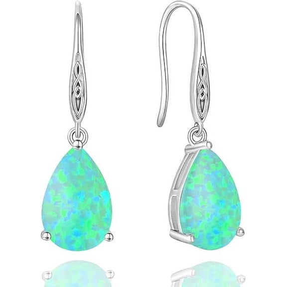 Opal Earrings 925 Sterling Silver Celtic Knot Hook Teardrop Earring 8X12mm Solitaire Gemstone October Birthstone Jewelry Gift for Women
