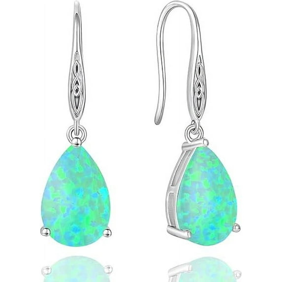 Opal Earrings 925 Sterling Silver Celtic Knot Hook Teardrop Earring 8X12mm Solitaire Gemstone October Birthstone Jewelry Gift for Women