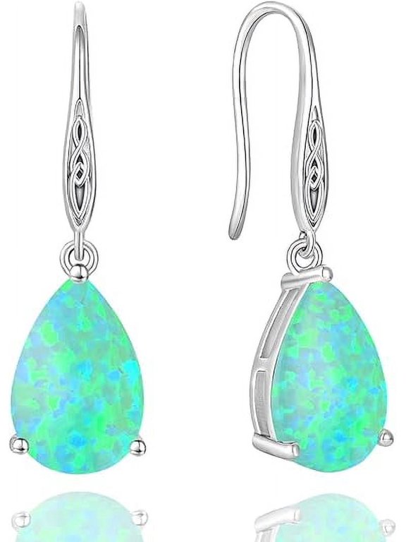 Opal Earrings 925 Sterling Silver Celtic Knot Hook Teardrop Earring 8X12mm Solitaire Gemstone October Birthstone Jewelry Gift for Women