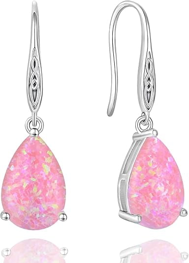 Opal Earrings 925 Sterling Silver Celtic Knot Hook Teardrop Earring 8X12mm Solitaire Gemstone October Birthstone Jewelry Gift for Women