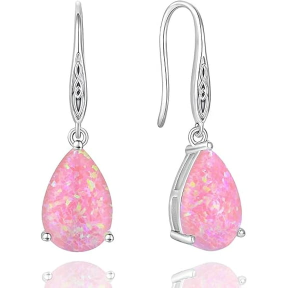 Opal Earrings 925 Sterling Silver Celtic Knot Hook Teardrop Earring 8X12mm Solitaire Gemstone October Birthstone Jewelry Gift for Women