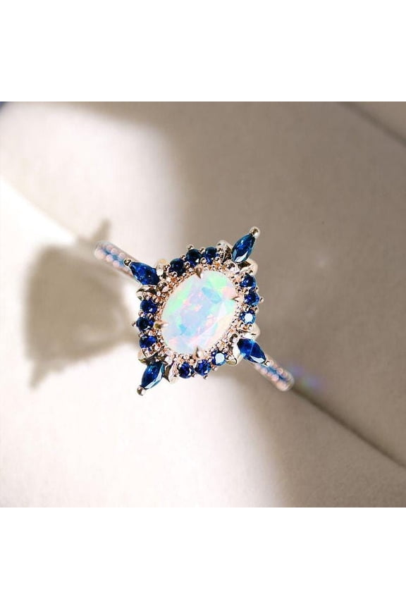 Opal Engagement Ring, Blue Sapphire Engagement Ring, Vintage Opal & Blue Sapphire Ring, Silver Ring, Promise Ring, Anniversary Gift For Her