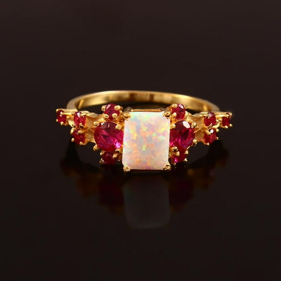 Opal Engagement Ring, Octagon Cut Opal Ring with Pink Tourmaline, Modern Cluster Ring, Gemstone Halo Opal Ring Wedding Silver Gift Ring.