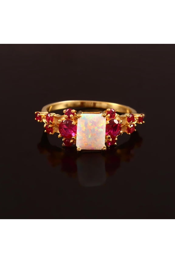 Opal Engagement Ring, Octagon Cut Opal Ring with Pink Tourmaline, Modern Cluster Ring, Gemstone Halo Opal Ring Wedding Silver Gift Ring.