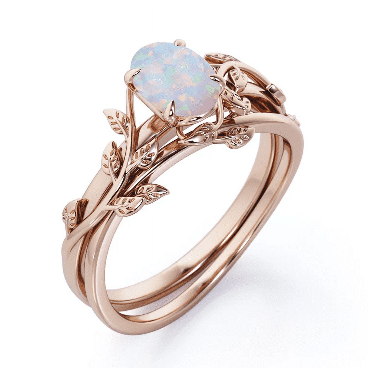 Opal Engagement Ring Set,18K Rose Gold Opal Ring, Wedding & Promise ...