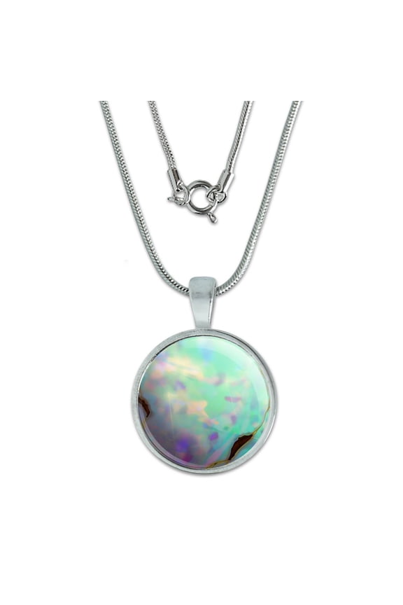 Opal Gemstone Picture (Image Only) 0.75" Pendant with Sterling Silver Plated Chain