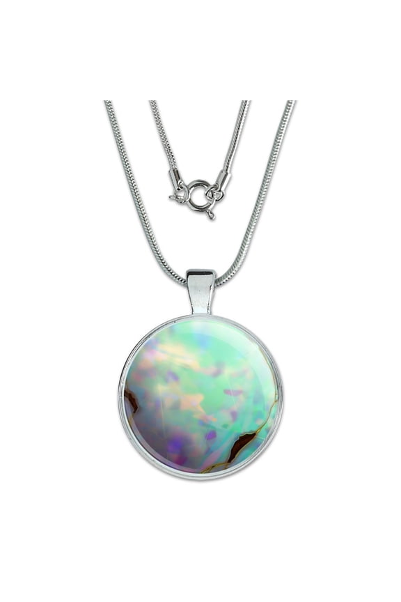 Opal Gemstone Picture (Image Only) 1" Pendant with Sterling Silver Plated Chain