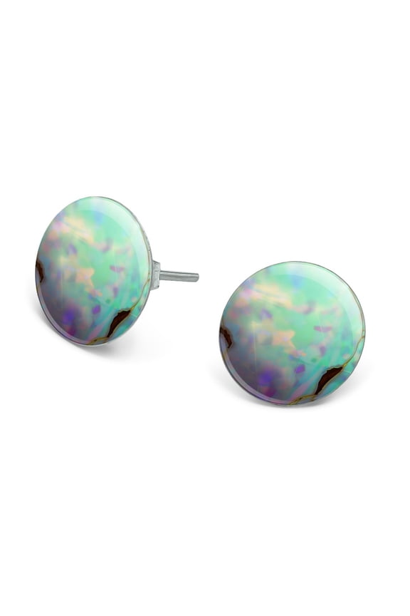 Opal Gemstone Picture (Image Only) Novelty Silver Plated Stud Earrings