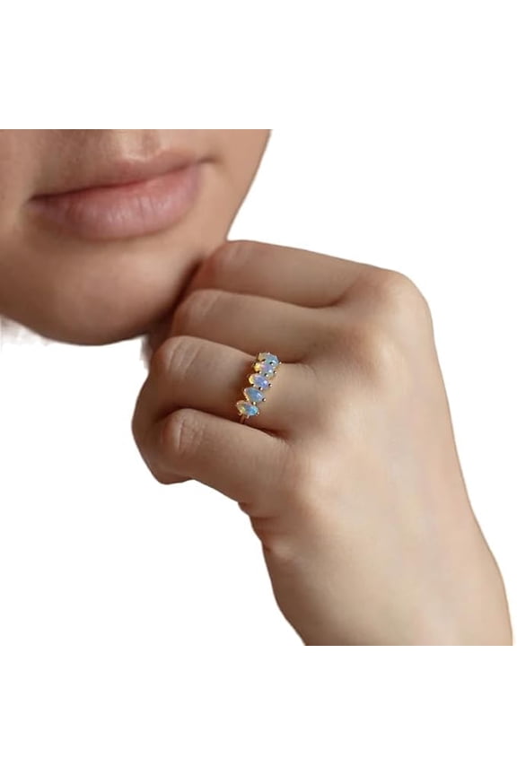 Opal Gemstone Ring, Natural Opal Tiny Ring, October Birthstone, Womens Ring, Tiny Band Ring, Gold Micron Ring, 925 Sterling Silver, Dainty Ring, Minimal Stackable Ring, Gift For Her, Christmas Gift