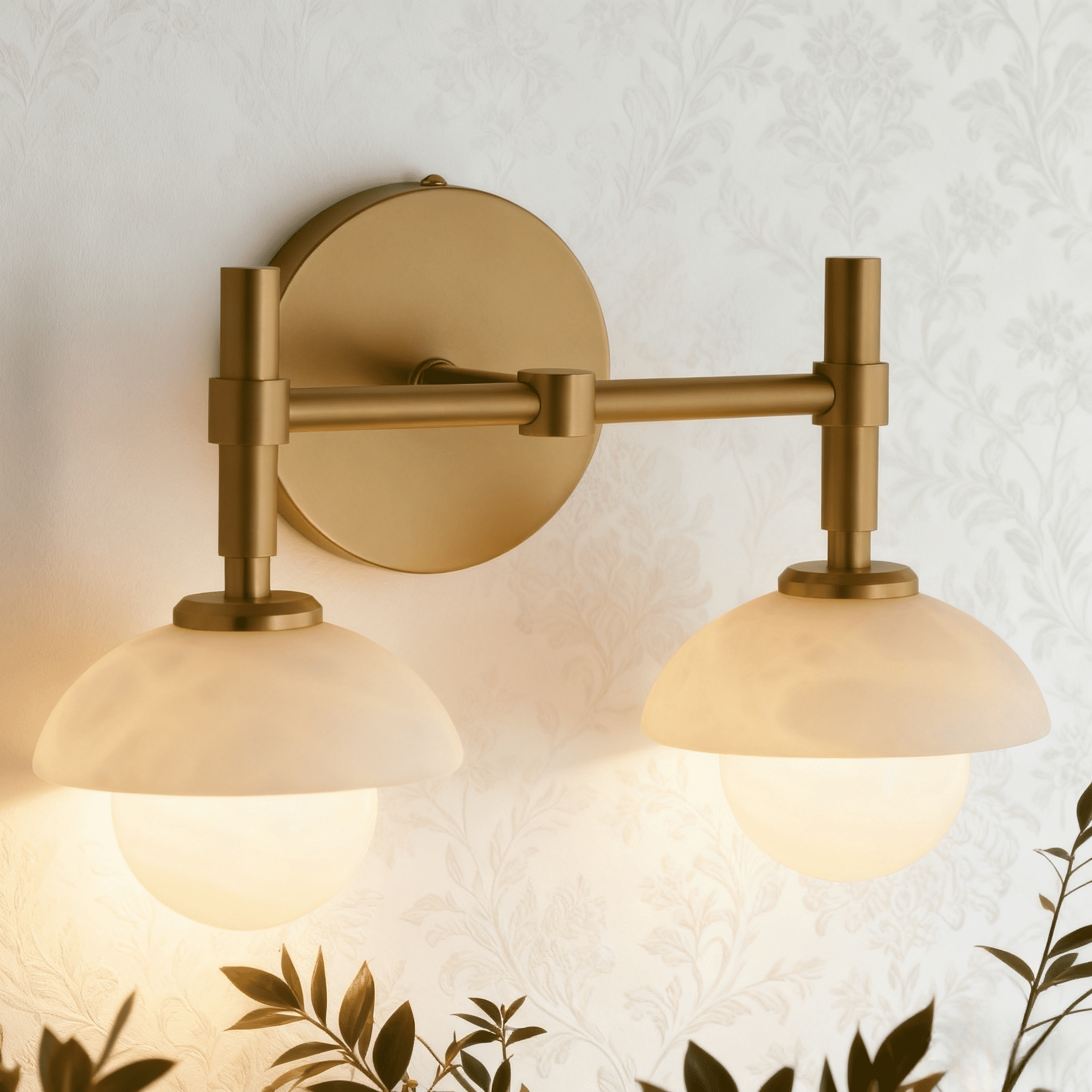 Opal Glass Shade and Hand-Carved Alabaster - Elegant Light Fixture for Hardwired Installation Brass Wall Sconce , Wall Lights for Living Room , Bedroom Wall Light Sconces